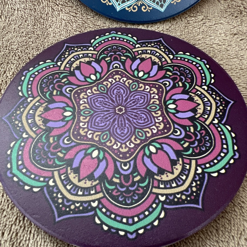 Ceramic Mandala Drink‎ Coaster Set Of 6 Boho Colorful Cork Backing 4" - Picture 5 of 8